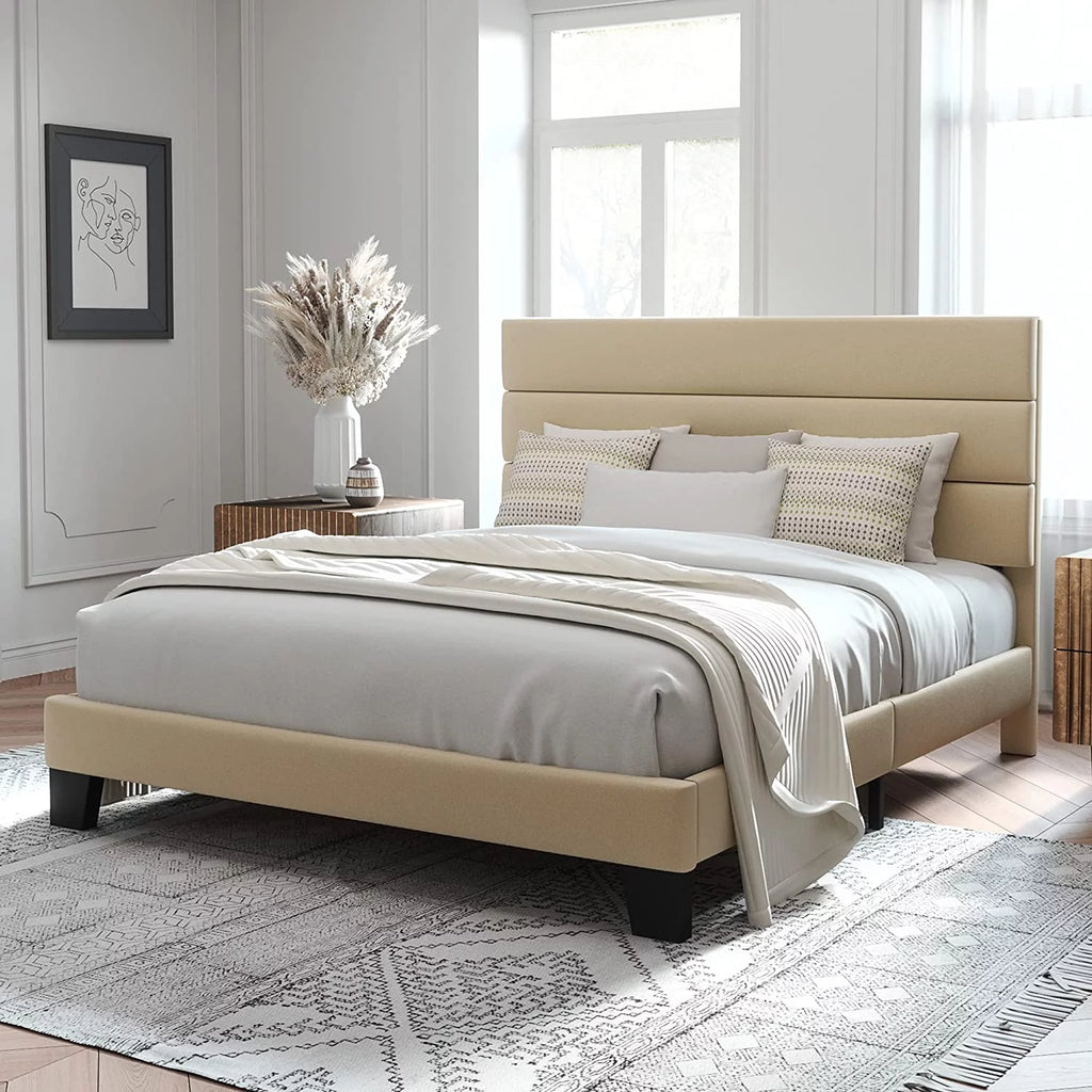 Queen Size Fabric Upholstered Platform Bed Frame F409470