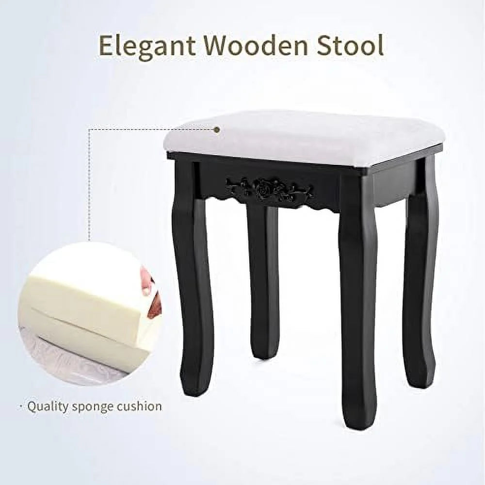 White 4 Drawer Vanity Table Set with Oval Mirror & Stool E7094