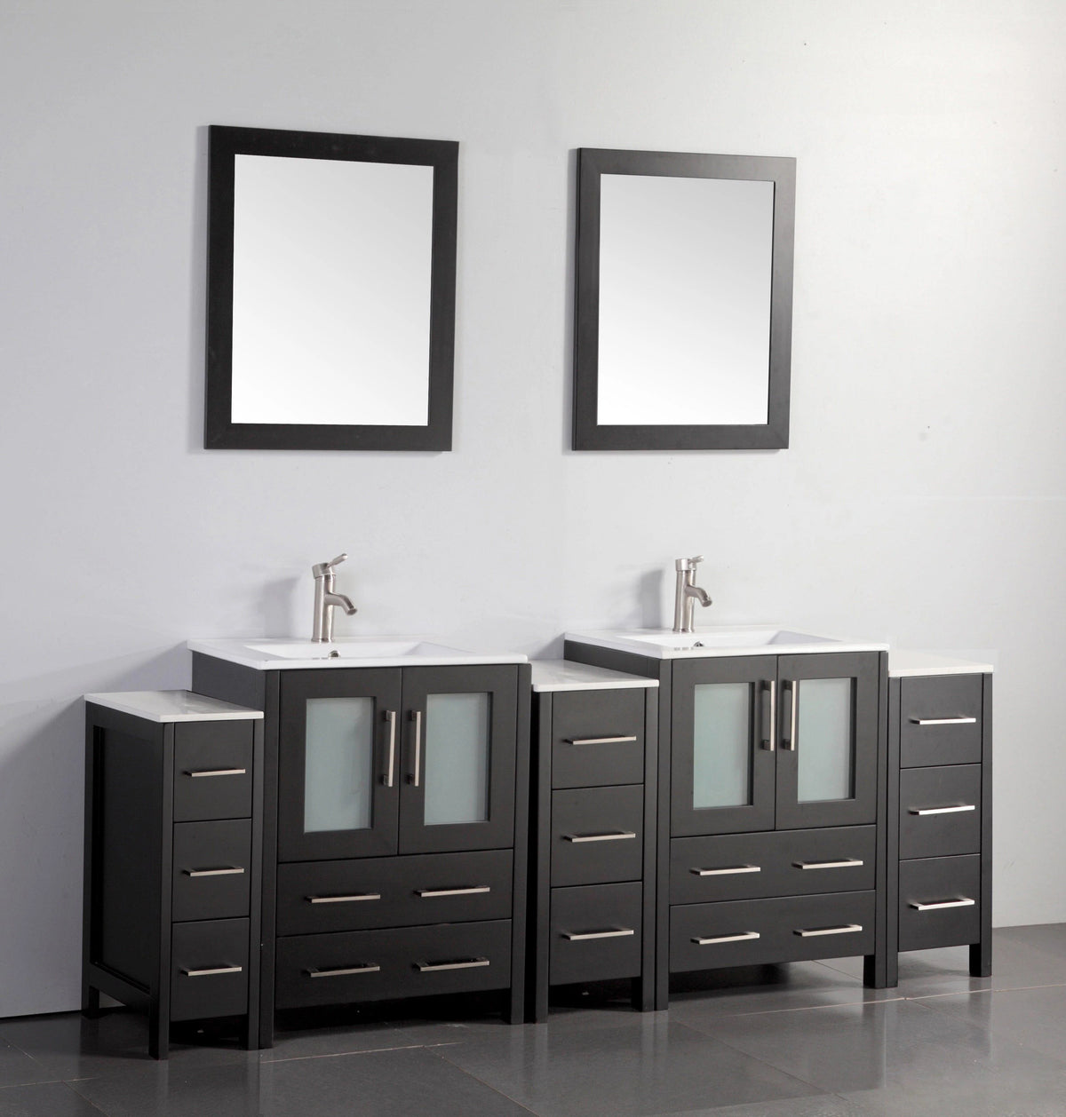 84 in. Double Sink Vanity Cabinet with Ceramic Sink & Mirror L334