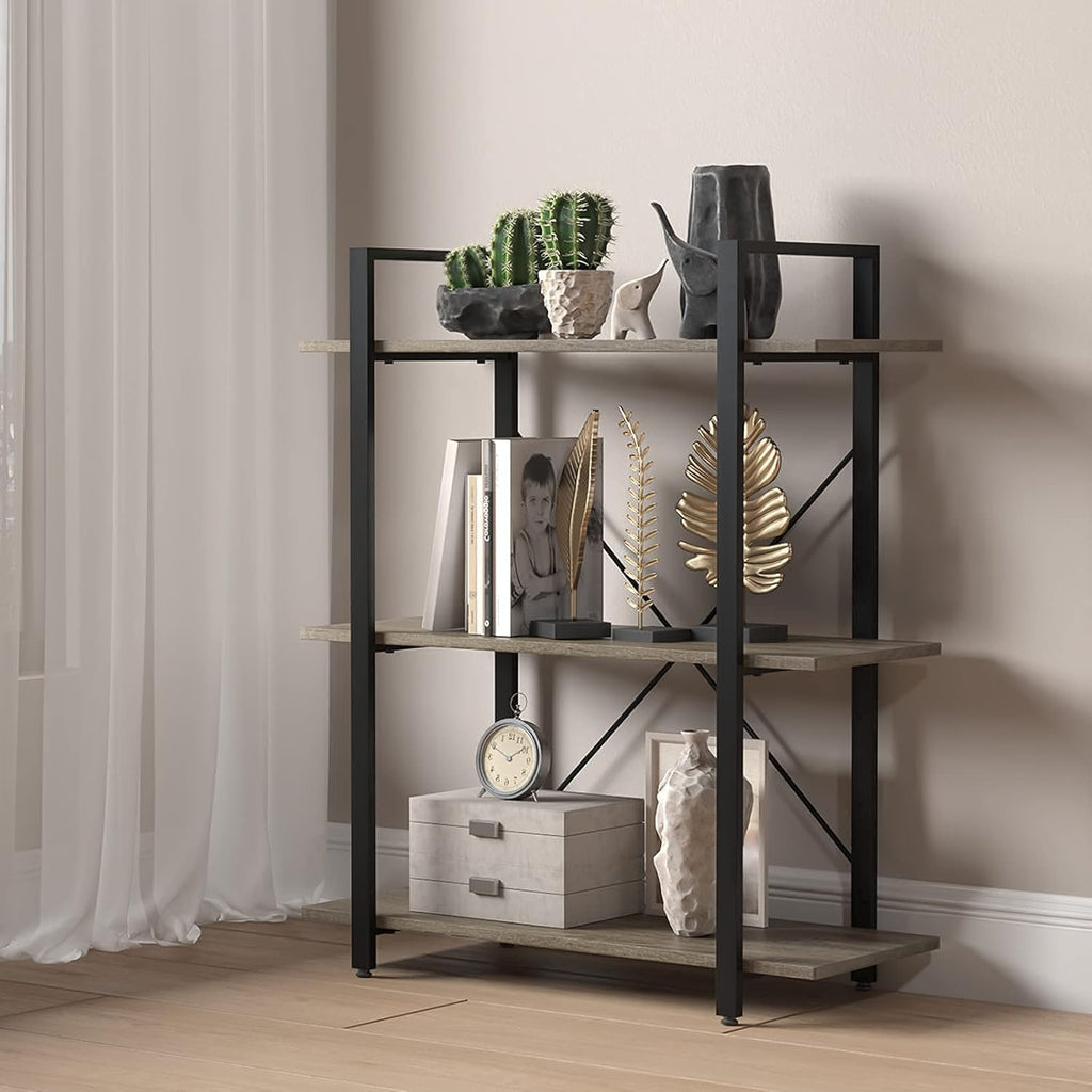 4-Tier Metal Frame Bookcase with Wood Shelves J176