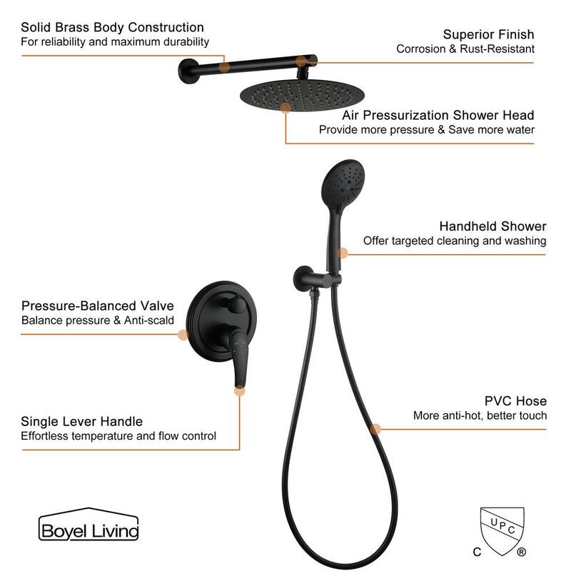 10 in. Wall Mount Dual Shower Heads with Rough-In Valve in Matte Black J837