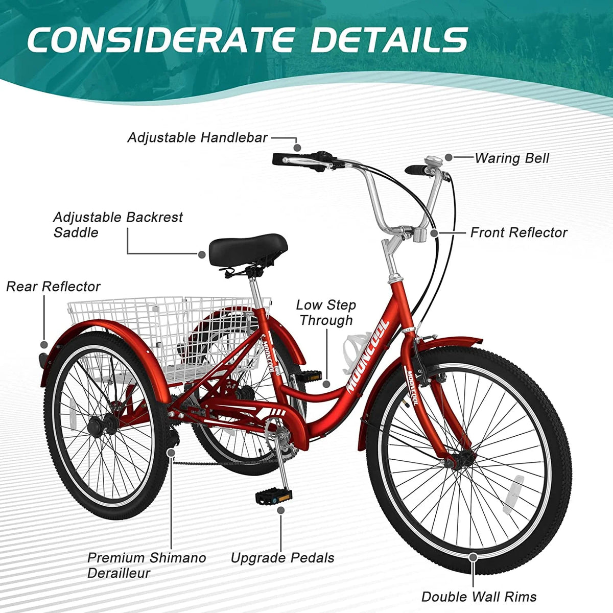 7 Speed 26 Inch Three Wheel Bike B2888