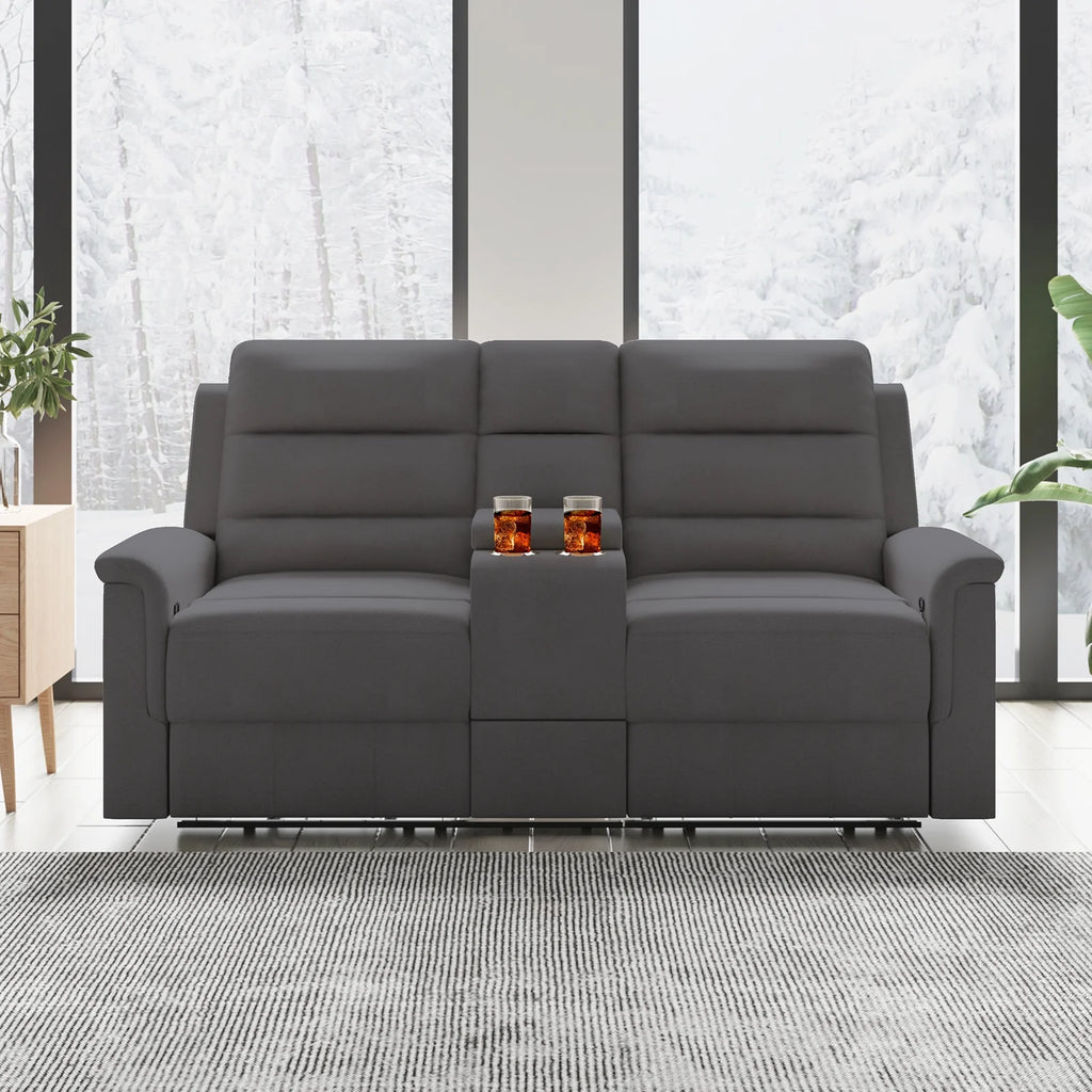 Dark Grey Reclining Loveseat with Cup Holders and Storage H703