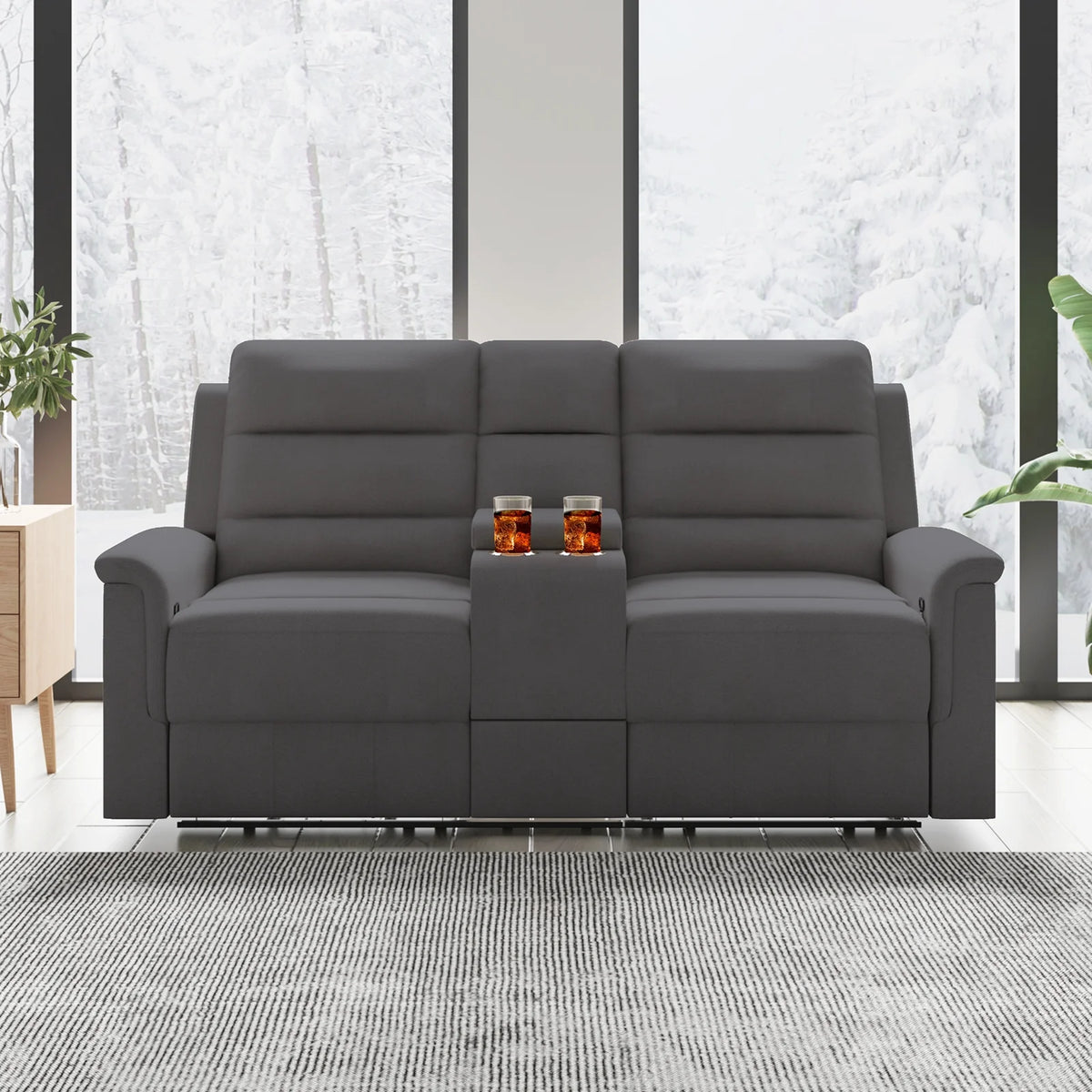 Dark Grey Reclining Loveseat with Cup Holders and Storage H703