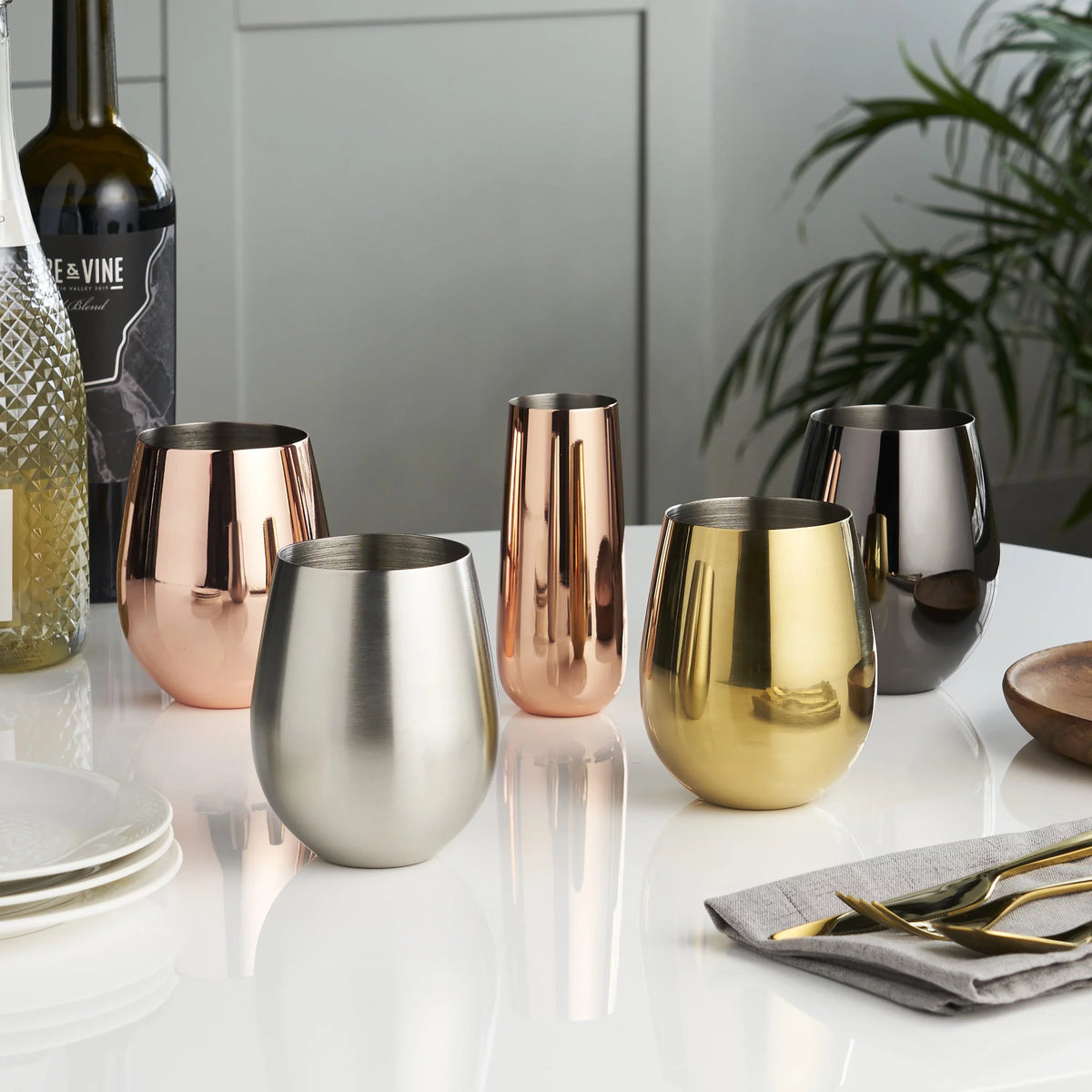 Stemless Wine Glasses Stainless Steel Black 18 Oz Y98333
