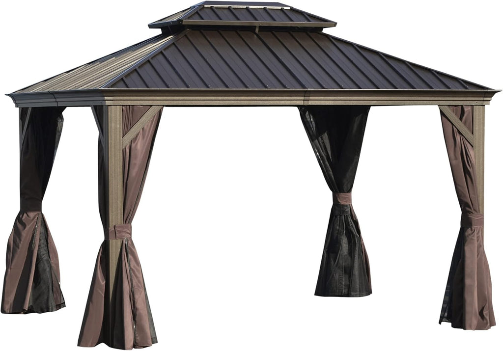 10x12 Hardtop Aluminum Frame Gazebo with Curtains and Netting W865