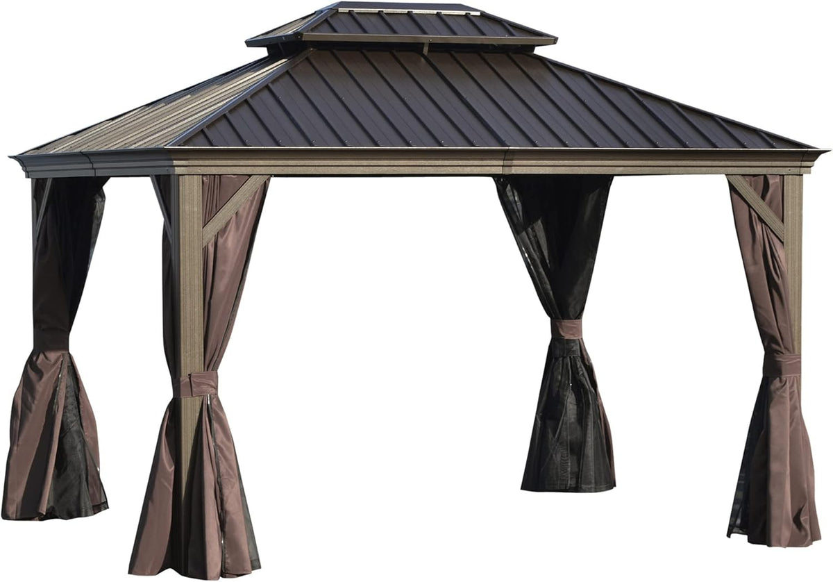 10x12 Hardtop Aluminum Frame Gazebo with Curtains and Netting W865
