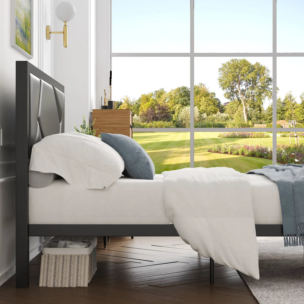 Twin Size Bed Frame with Leather Upholstered Headboard M518859