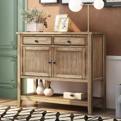 Brown Console Table with 2 Drawers, 2 Cabinets and 1 Shelf U7766
