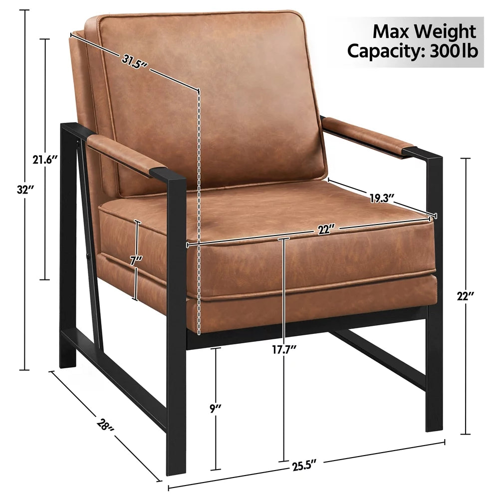 Light Brown Faux Leather Accent Chair with Metal Frame G662900