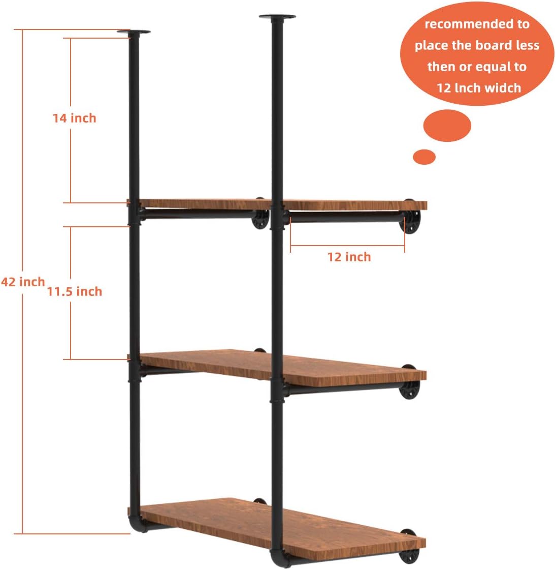 Industrial Wall Mount Iron Pipe Shelving 5 Tier Black L293904