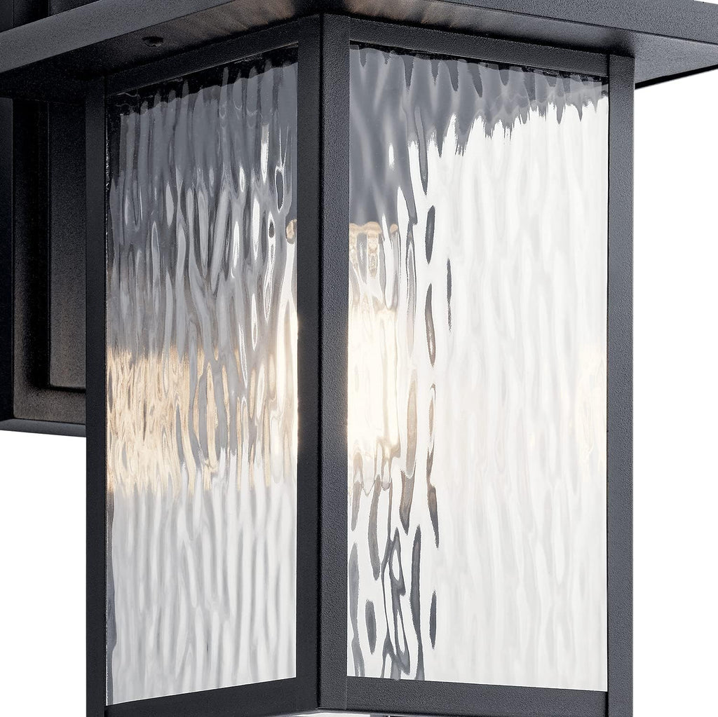 1 Light Outdoor Wall Light with Clear Water Glass in Textured Black H602
