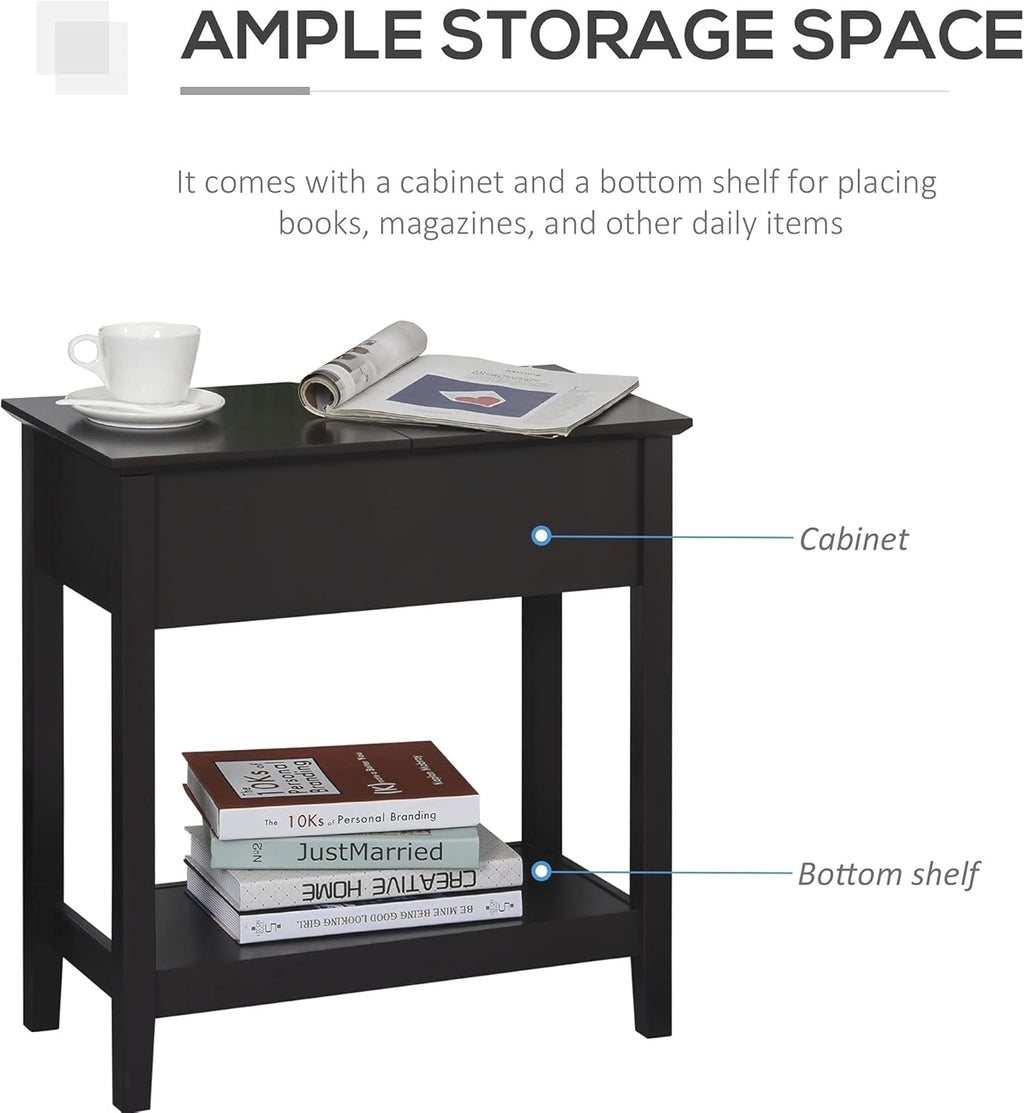 Flip Top Side Table with Storage Cabinet and Bottom Shelf A747