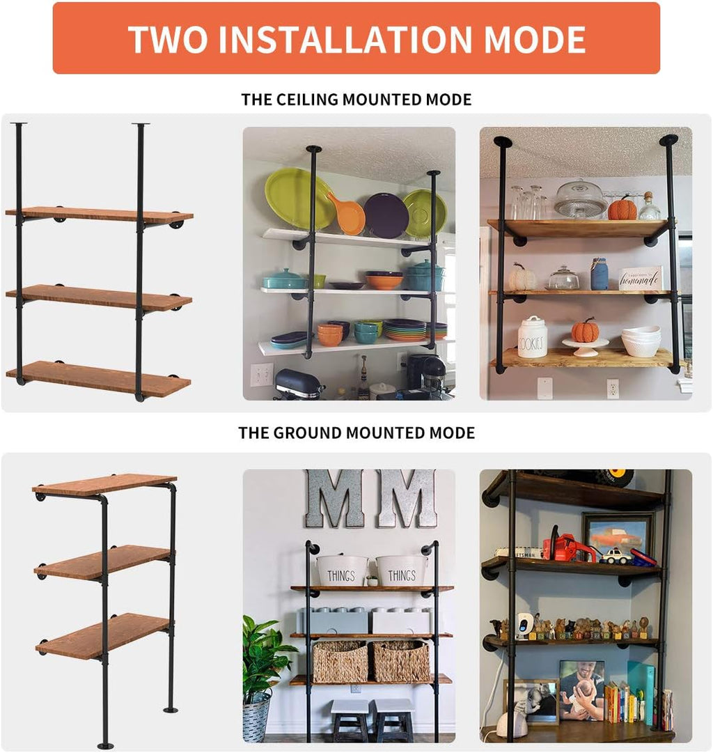 Industrial Wall Mount Iron Pipe Shelving 5 Tier Black L293904