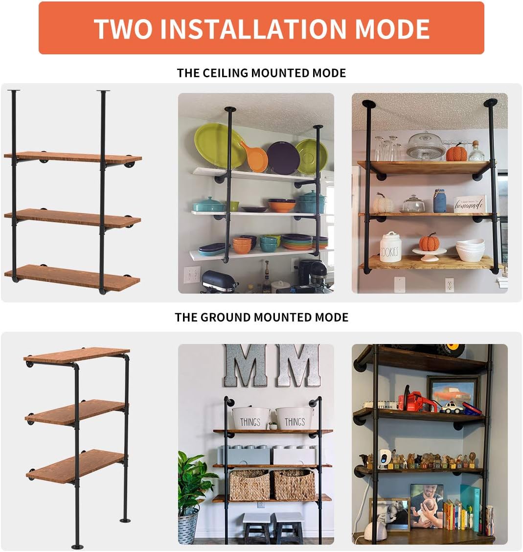 Industrial Wall Mount Iron Pipe Shelving 5 Tier Black L293904