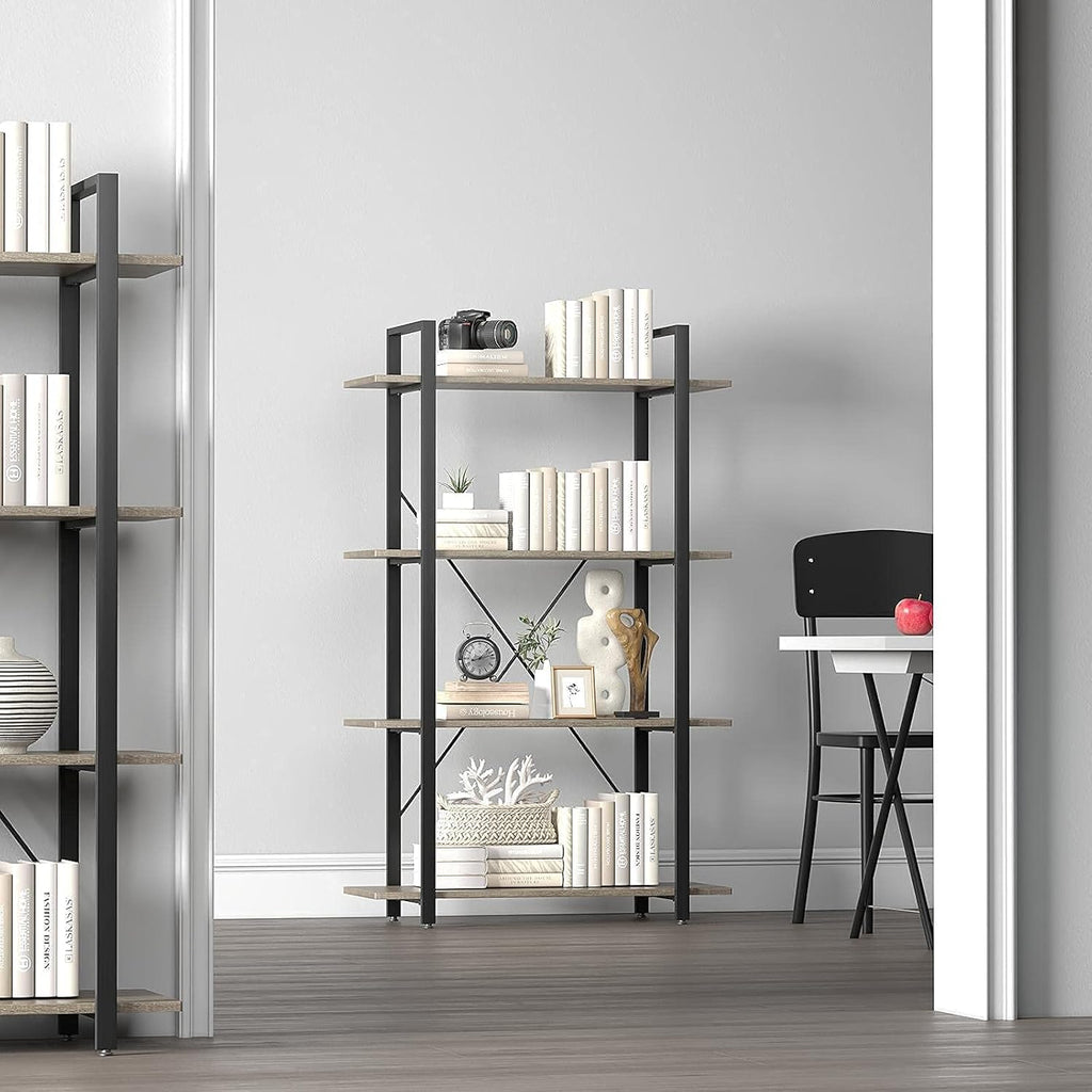 4-Tier Metal Frame Bookcase with Wood Shelves J176