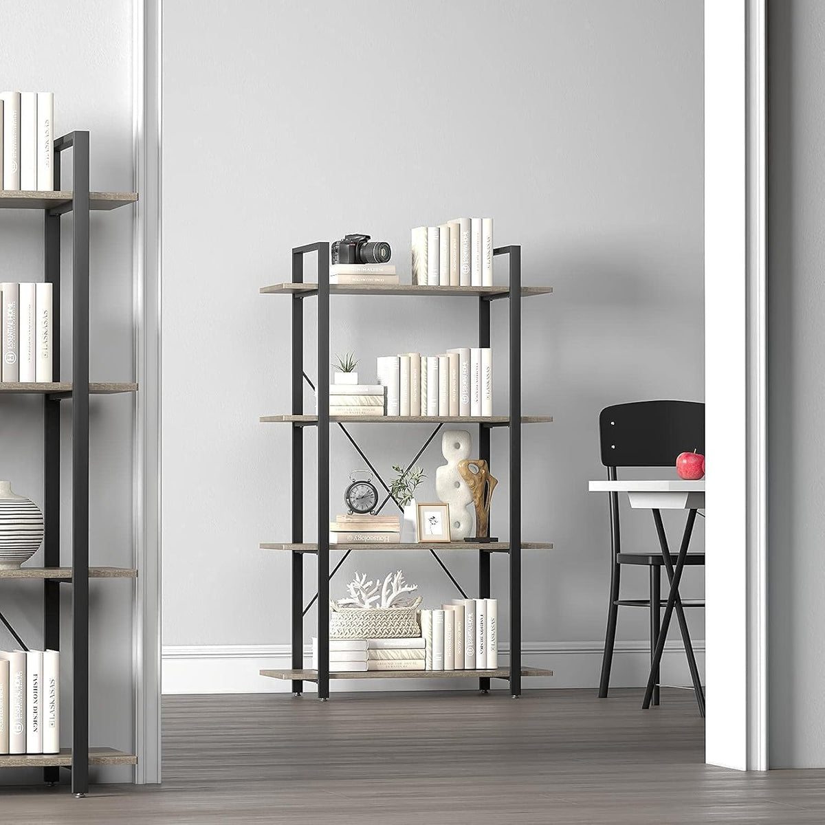 4-Tier Metal Frame Bookcase with Wood Shelves J176