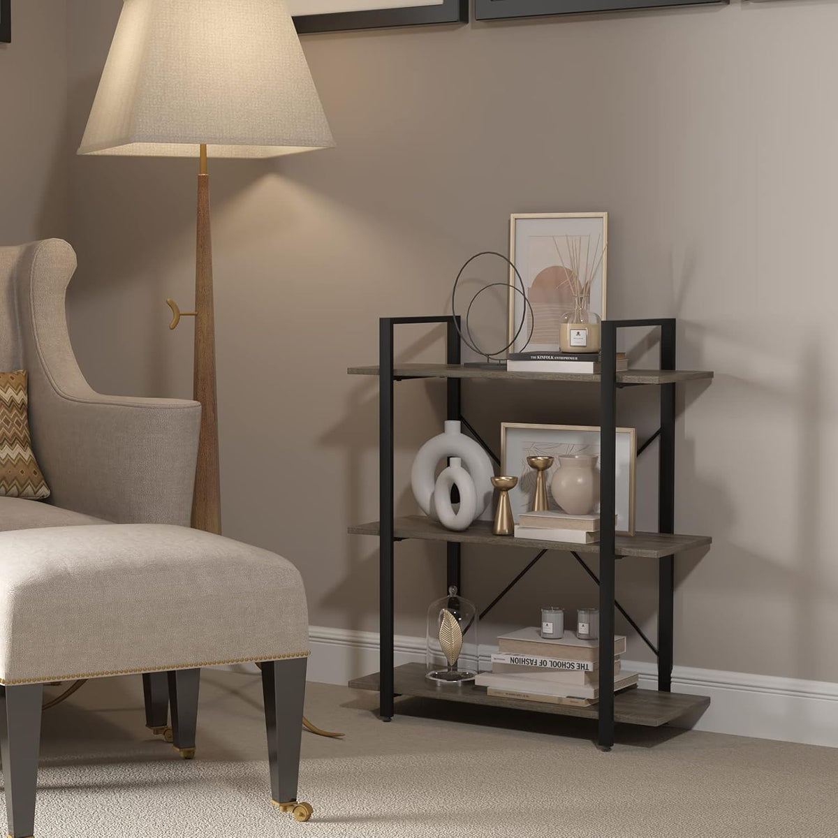 4-Tier Metal Frame Bookcase with Wood Shelves J176