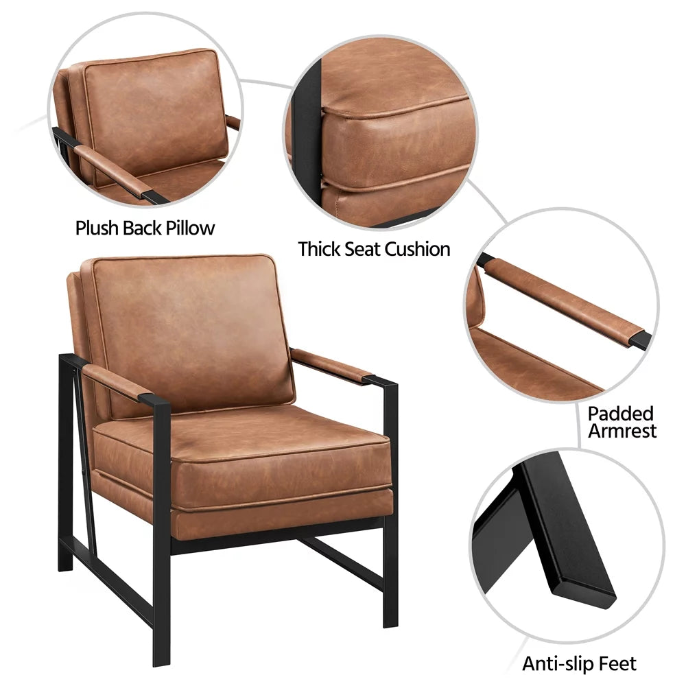 Light Brown Faux Leather Accent Chair with Metal Frame G662900