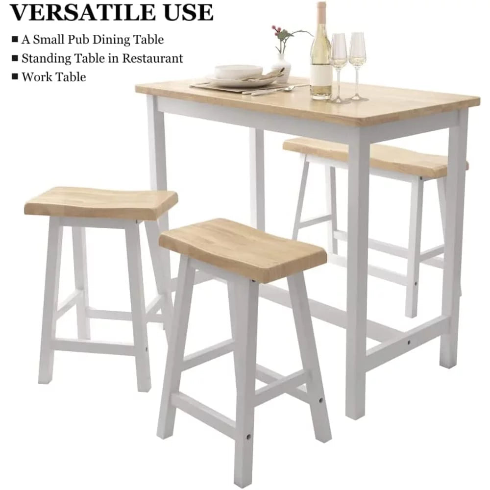 Rubber Wood 4-Person Bar Dining Table Set Z265