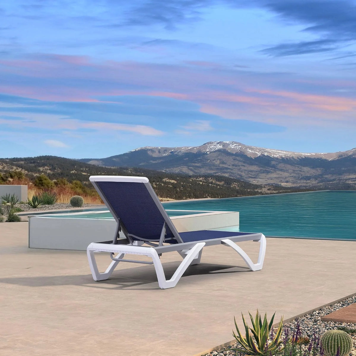 Navy Blue Stackable Patio Chaise Lounge Chair F9664