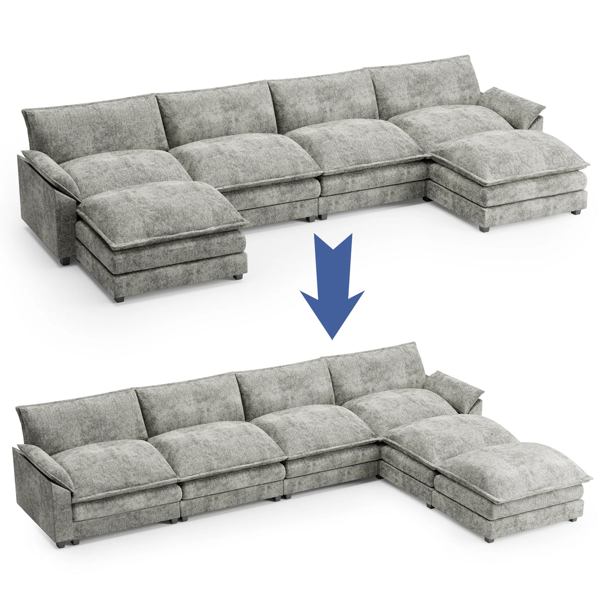 U-Shape 4 Seat Sectional Sofa with Chaise Lounge Gray W6046