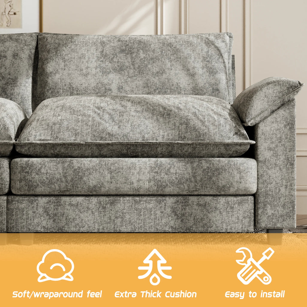 U-Shape 4 Seat Sectional Sofa with Chaise Lounge Gray W6046