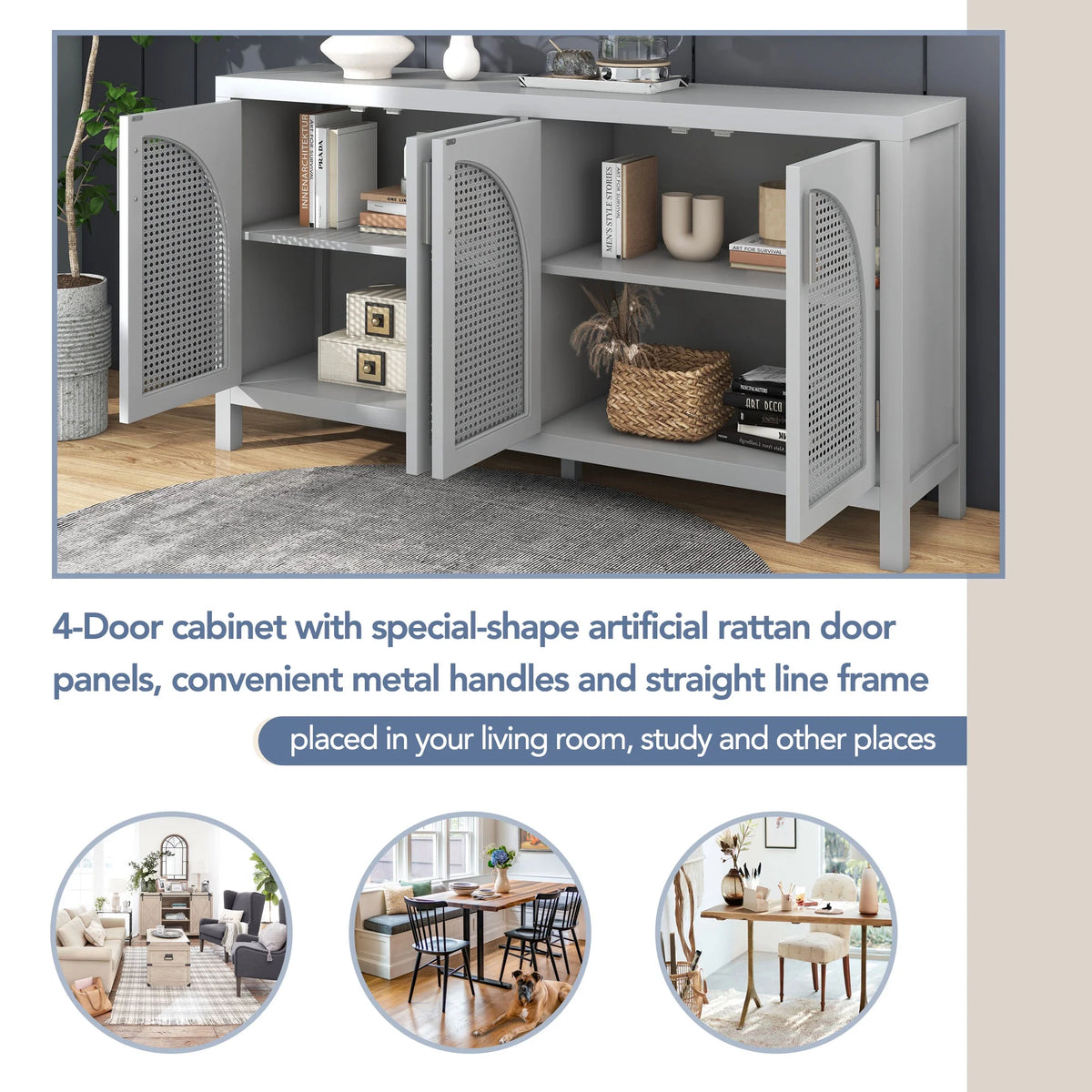 Gray 4 Rattan Door Buffet Sideboard G787