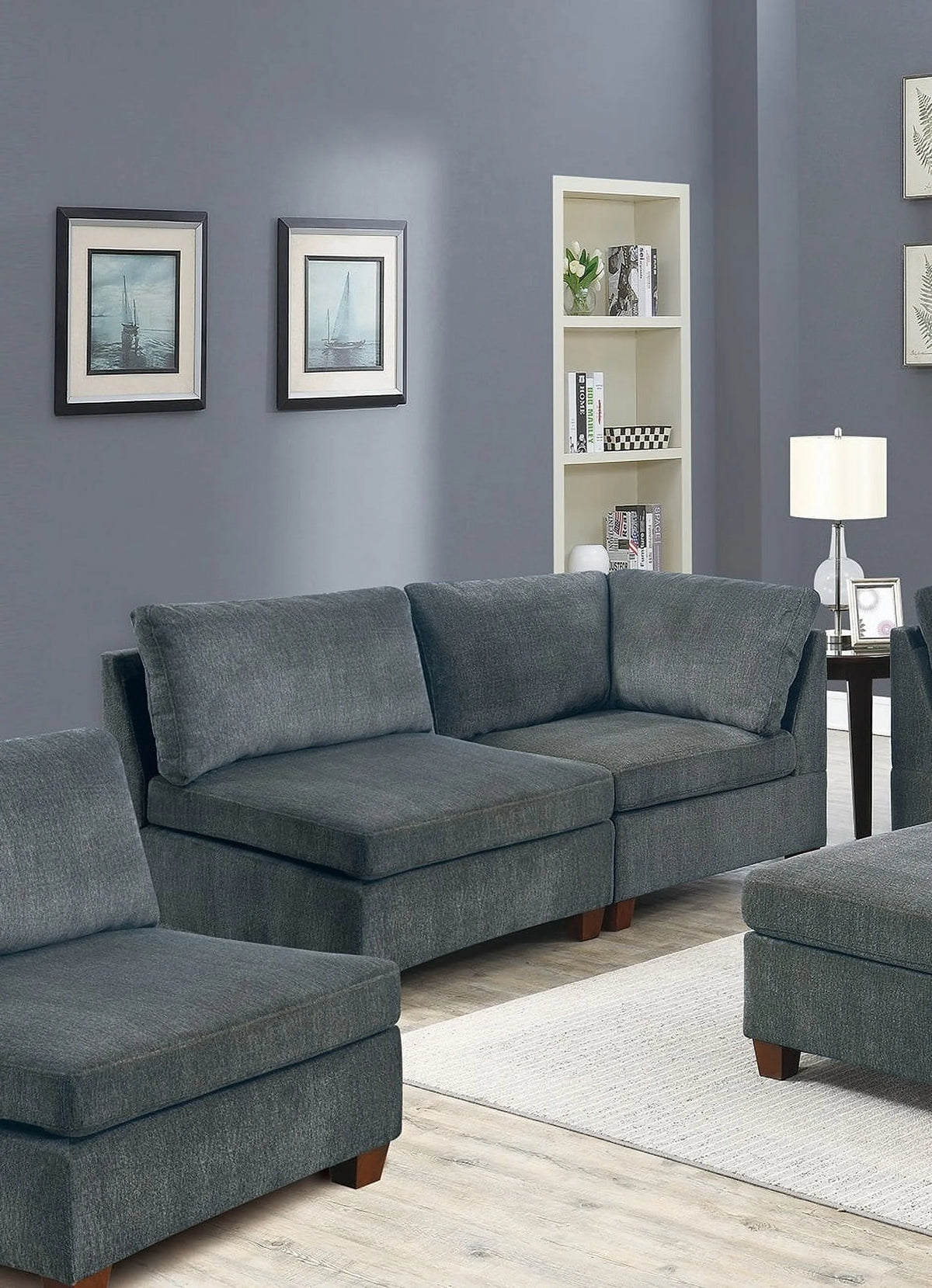 Gray Chenille 7pc Modular Sectional Sofa Set W473452