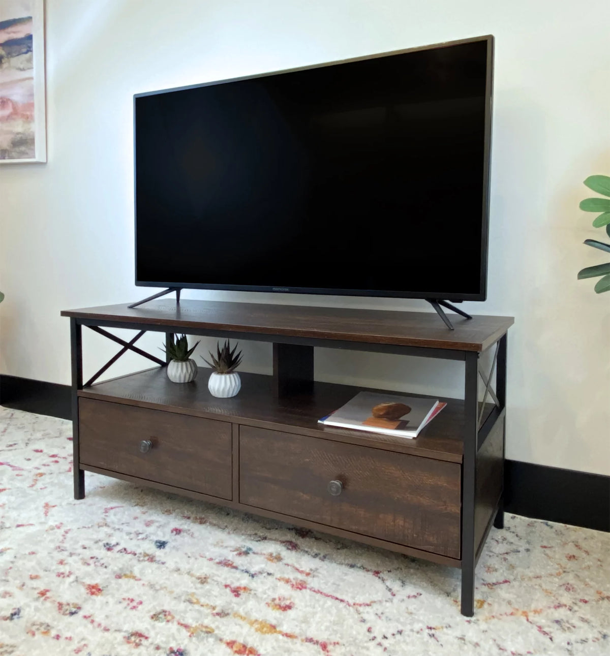 Metal and Wood TV Stand up to 50" Walnut E5481