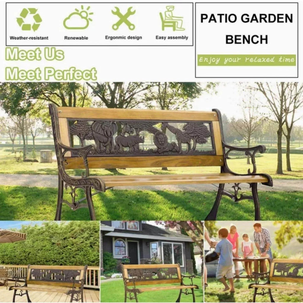Outdoor Garden Bench Metal Wood Bench C2433