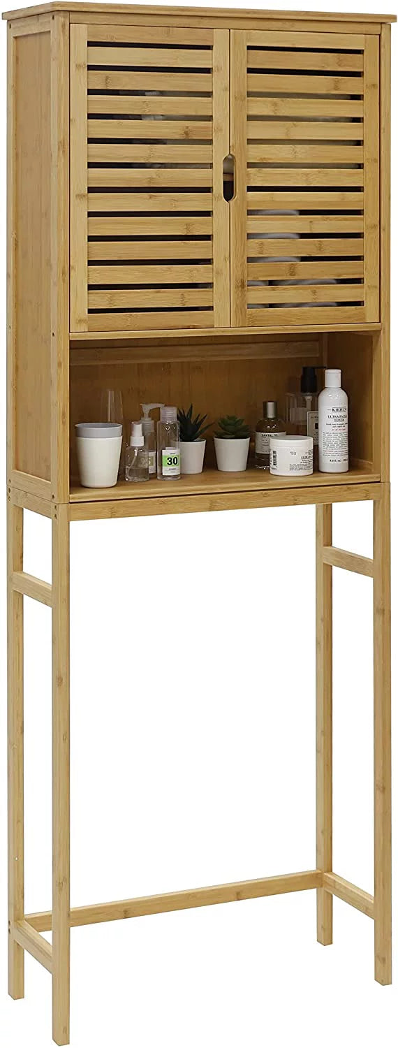 Bamboo Over-The-Toilet Storage Cabinet with Shelf and Cupboard A8190