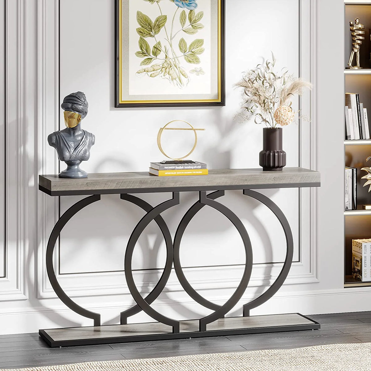 55" Console Sofa Table with Geometric Metal Frame N8335