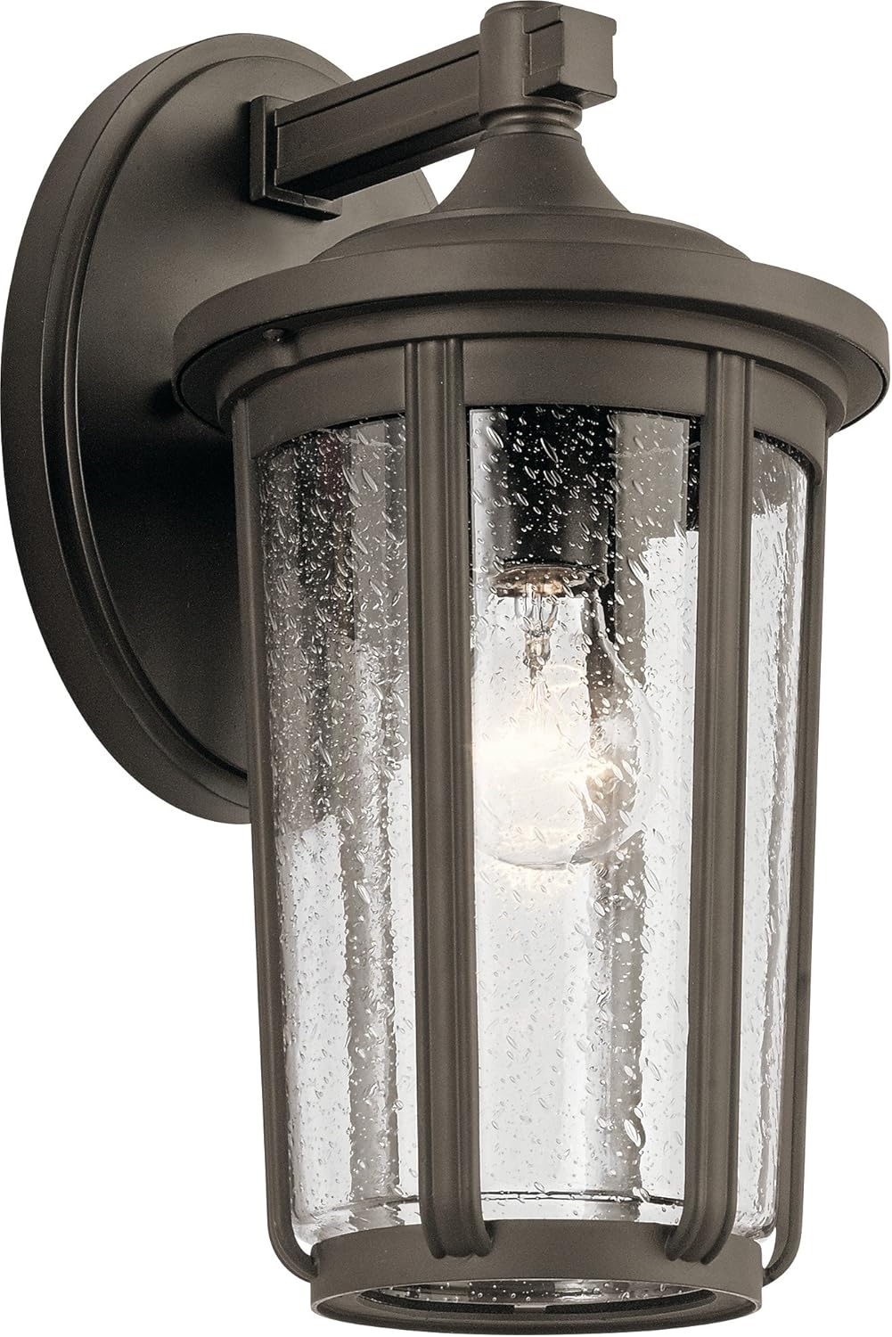 1 Light Outdoor Wall Light with Clear Water Glass in Textured Black H602