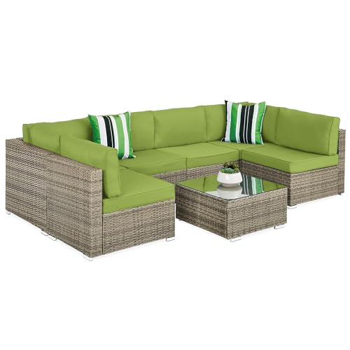 7-Piece Wicker Outdoor Sectional Set with Pillows and Coffee Table D7810