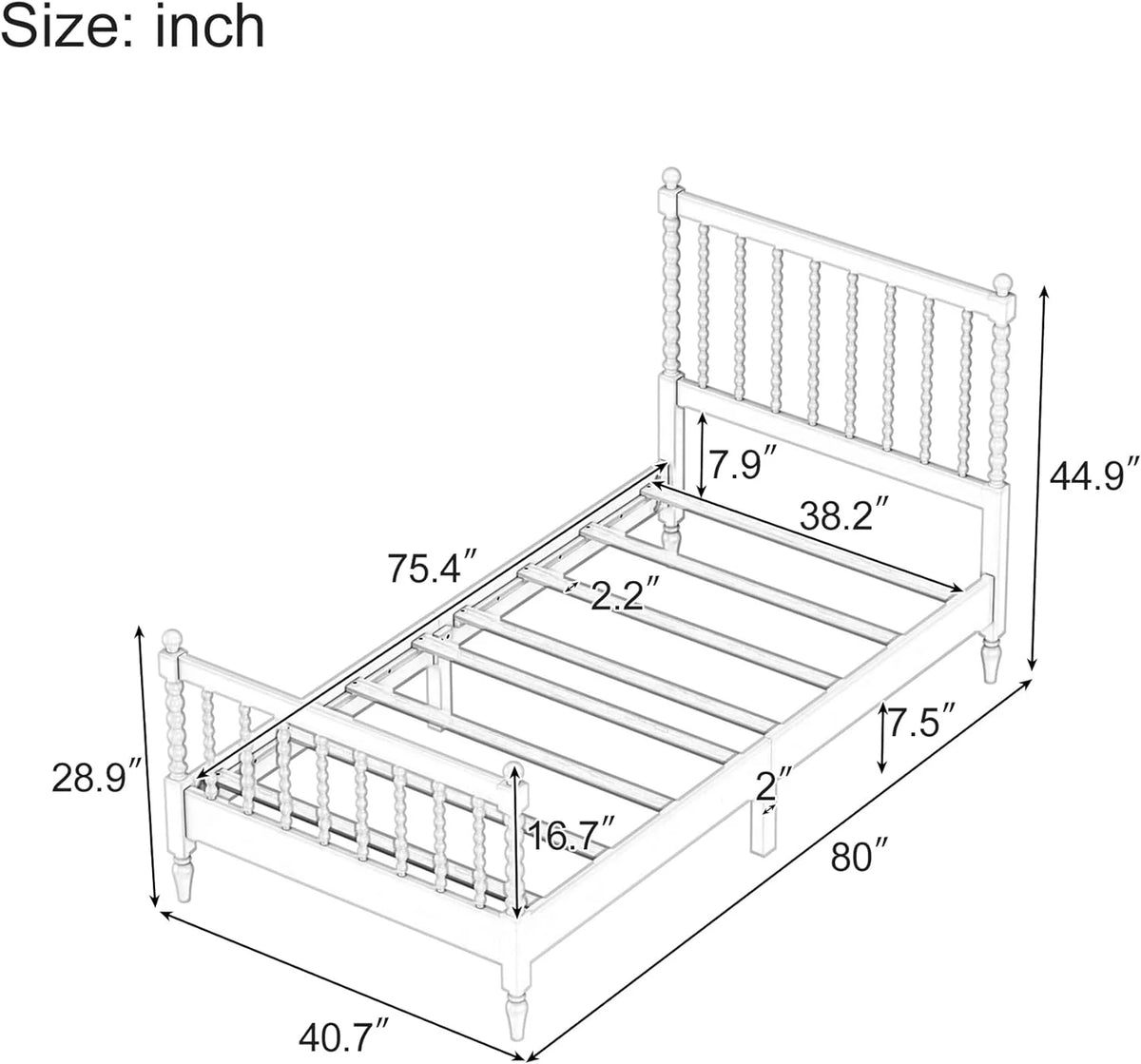 3Pcs Bedroom Set with 2 Nightstands, Solid Wood Platform Bed K7164