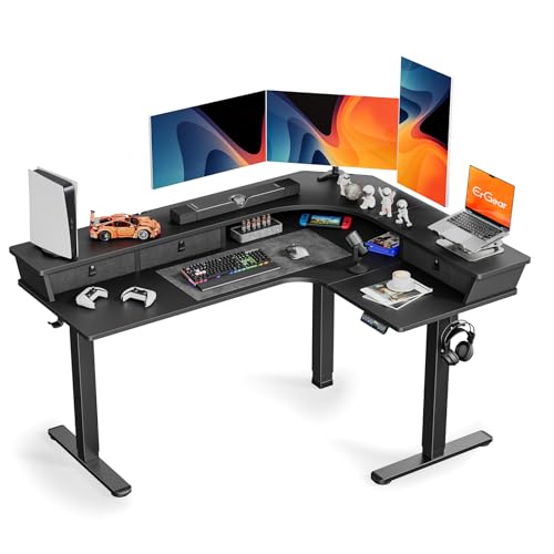 Electric L Shaped Standing Desk, 65'' Height Adjustable Corner Desk with Storage Drawers, Black X31768