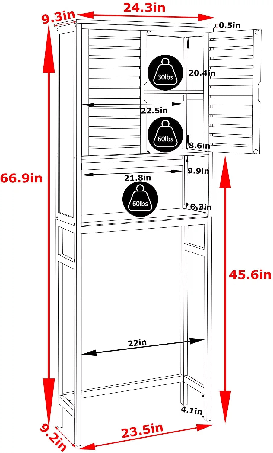 Bamboo Over-The-Toilet Storage Cabinet with Shelf and Cupboard A8190
