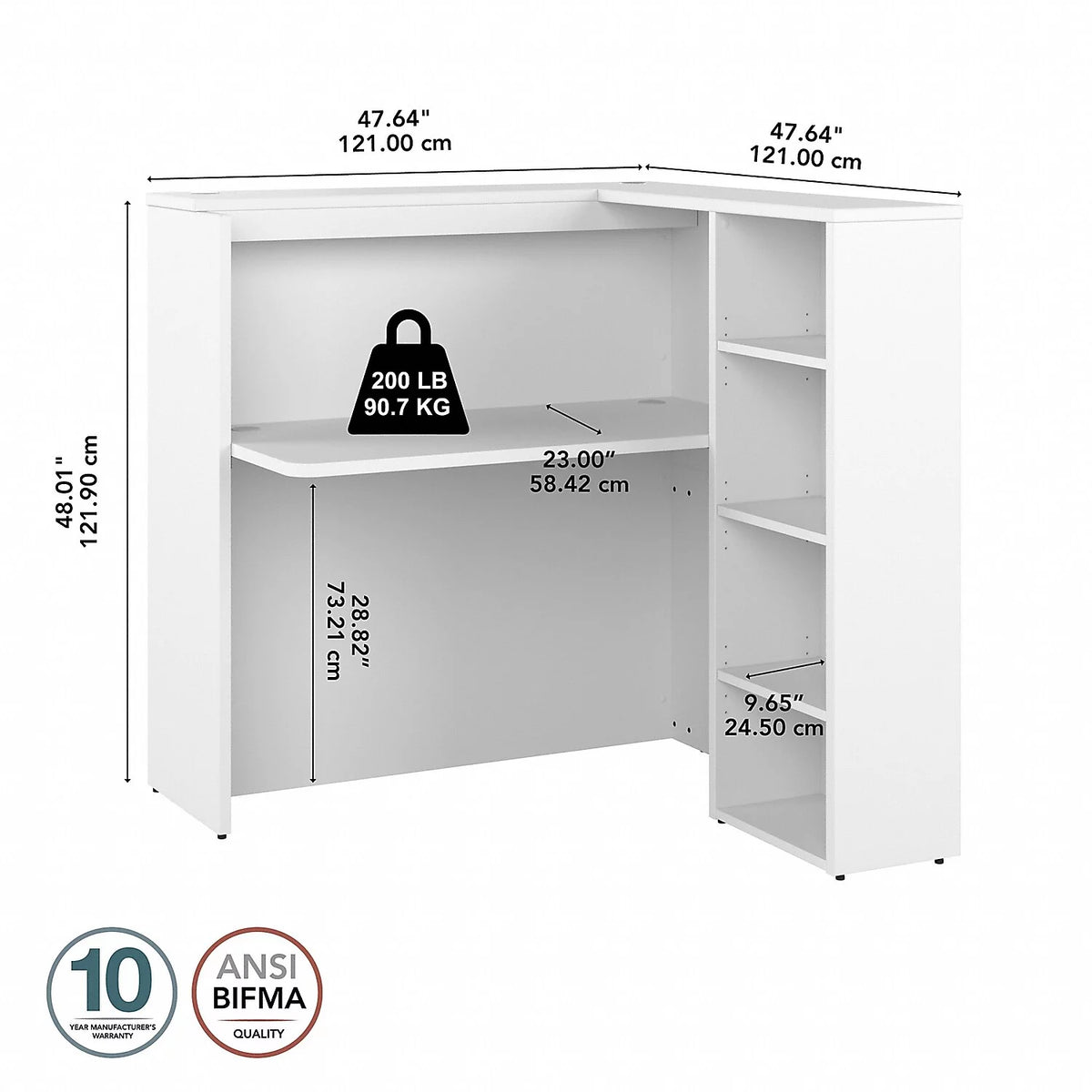 White Engineered Wood Desk with Shelves Q3744