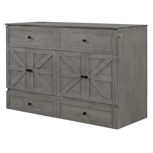 Queen Size Murphy Bed with Storage Drawer & Charging Station C466075