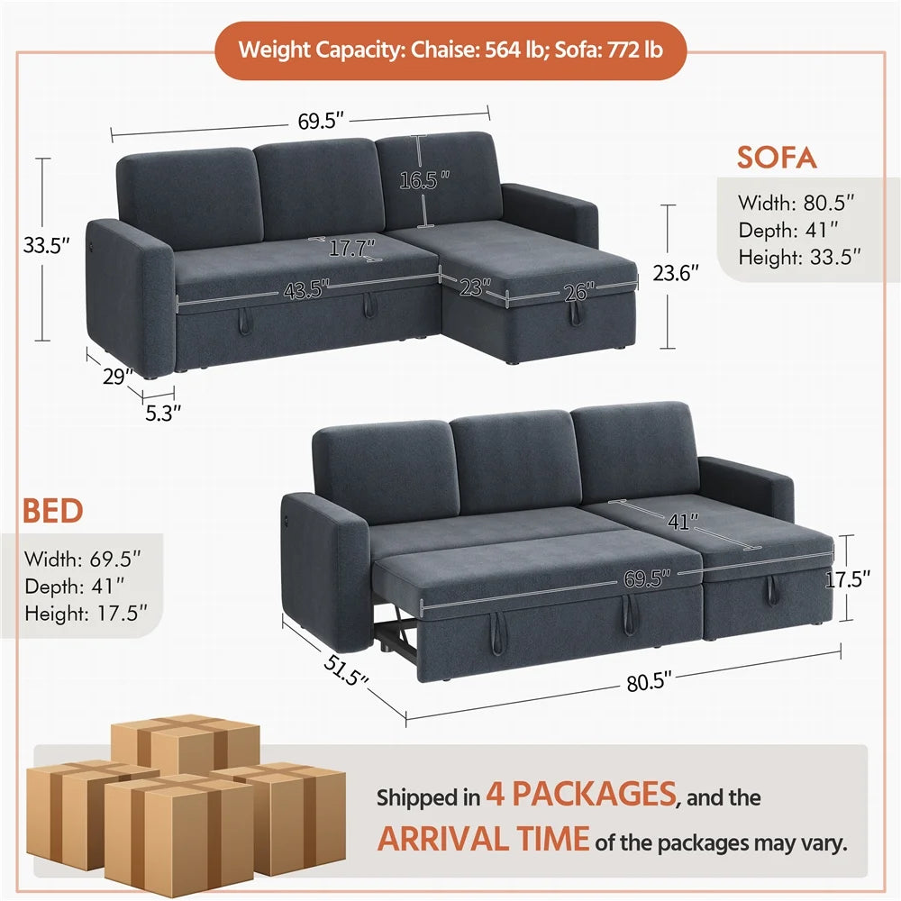 Light Gray Reversible Sleeper Sofa O18160