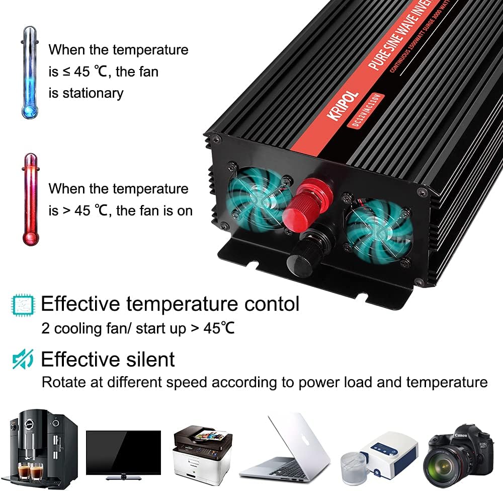1000 Watt Pure Sine Wave Inverter 12v DC to 110/120v AC D294235