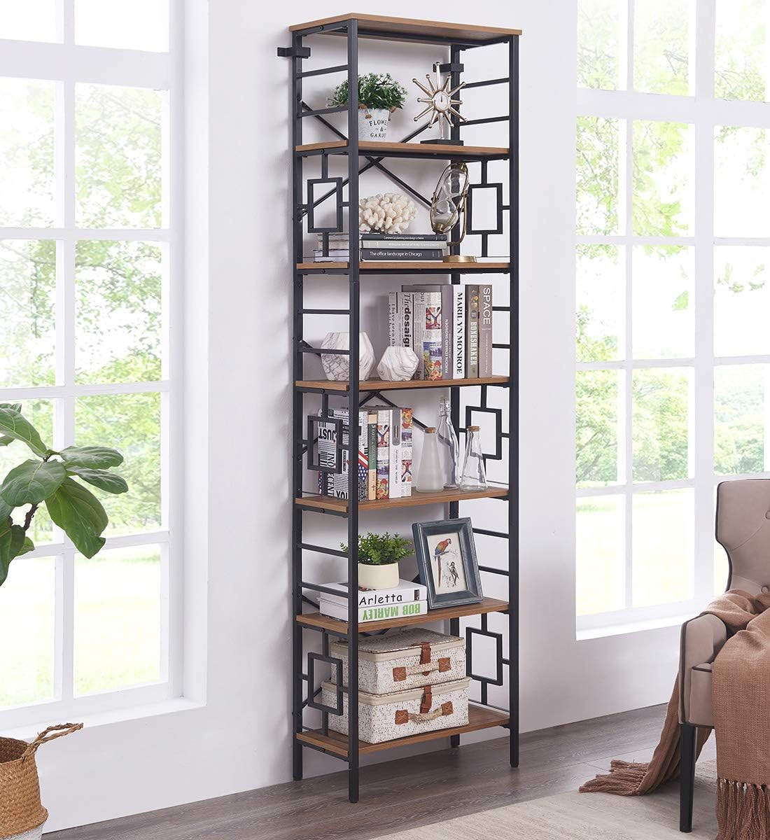 7-Tier Rustic Brown Bookcase R358