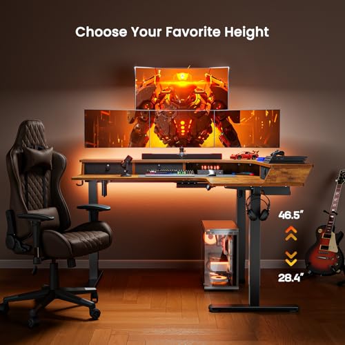 Electric L Shaped Standing Desk, 65'' Height Adjustable Corner Desk with Storage Drawers, Black X31768