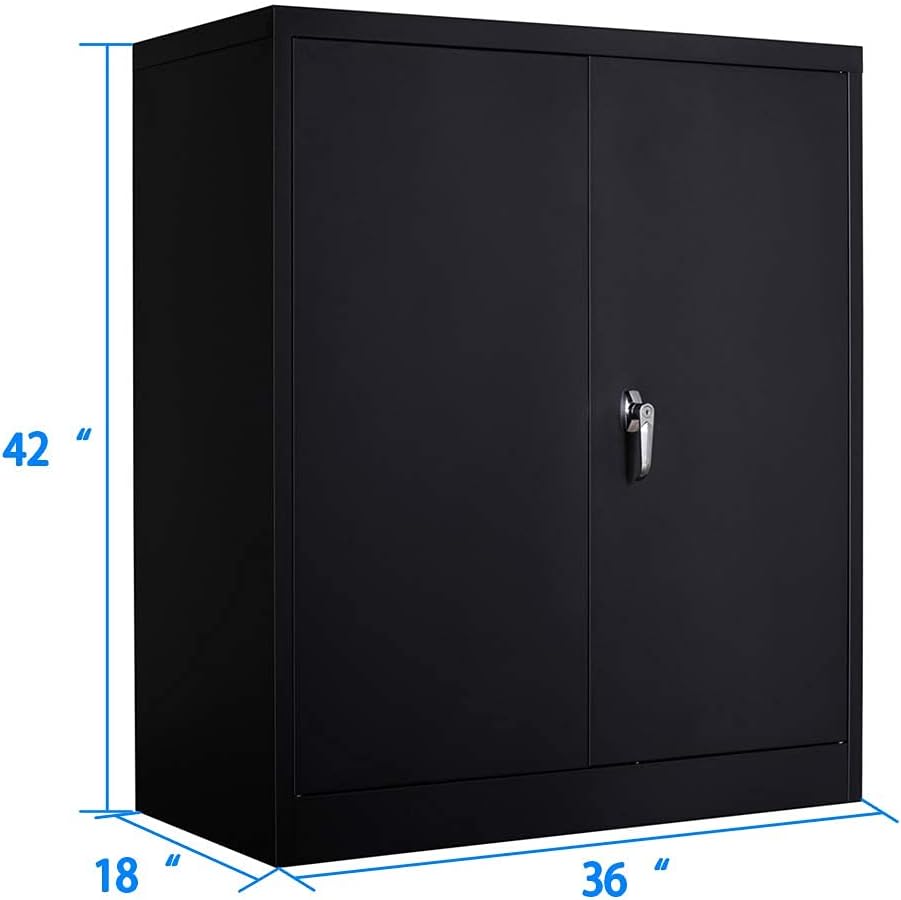 Metal Storage Cabinet with 2 Doors and 5 Shelves, Black I8679
