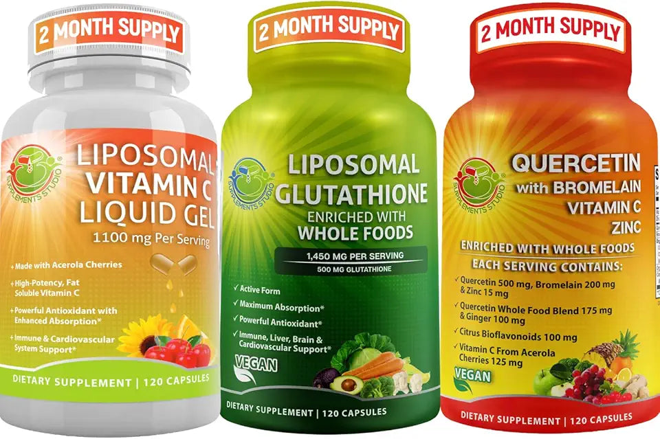 Vitamin C 1100mg Liquid Gel Capsules, Glutathione 500mg, Quercetin with Bromelain Vitamin C and Zinc I8072