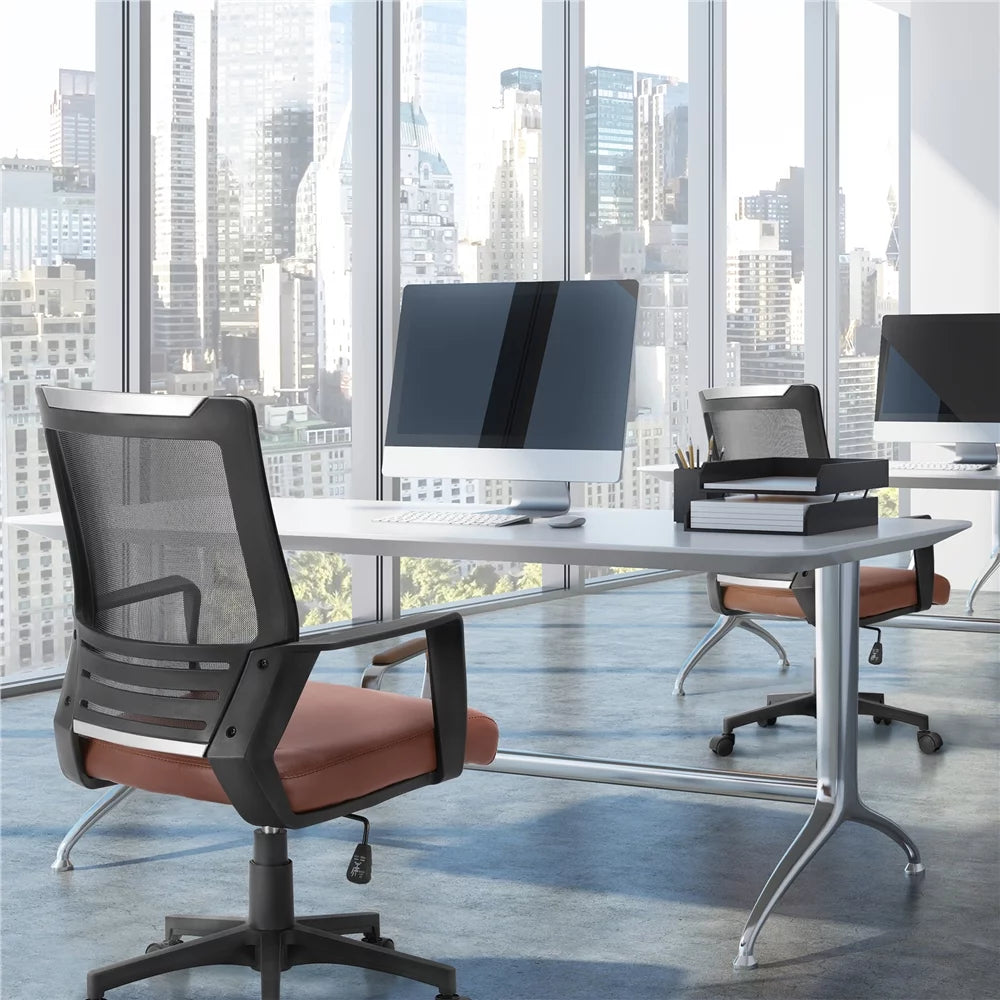 Brown Faux Leather Office Chair Set of 2 V61102