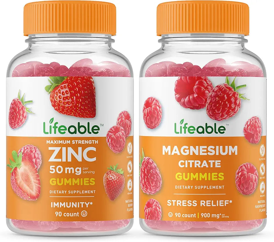 Zinc 50mg + Magnesium Gummies Vitamin Supplement Gluten Free GMO Free Chewable Gummy S728144