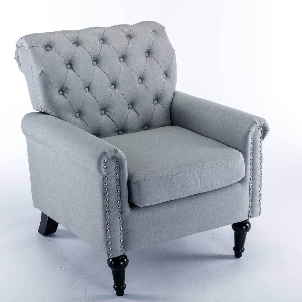 Light Gray Linen Fabric Accent Chair with Button Tufted Back J767