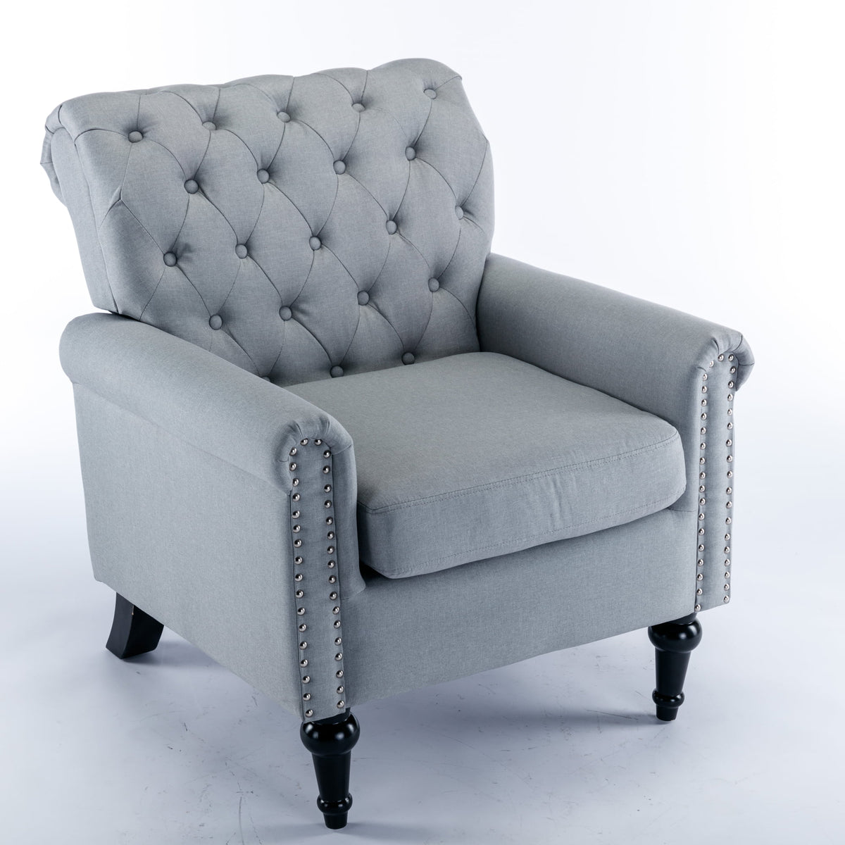 Light Gray Linen Fabric Accent Chair with Button Tufted Back J767